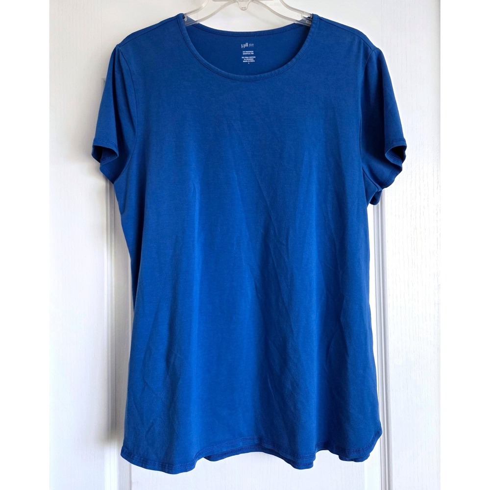 J Jill Fit Progress Shirttail Tee Royal Blue Pima Cotton Short Sleeve Sz L